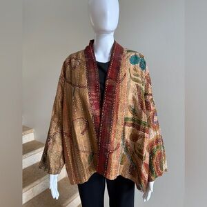 100% Silk Reversible Kantha Jacket, One Size